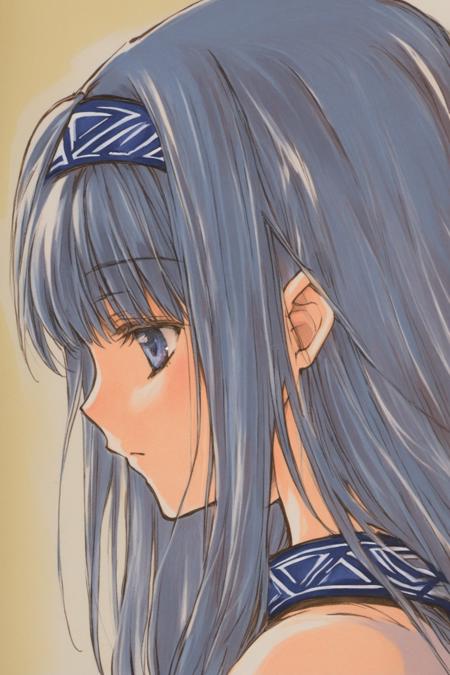 28454-623444809-Reverie Metherlence,1girl,solo,flower,hairband,long hair,traditional media,profile,blue hair,portrait,_lora_Azuma Mayumi_XL_0.8_.png